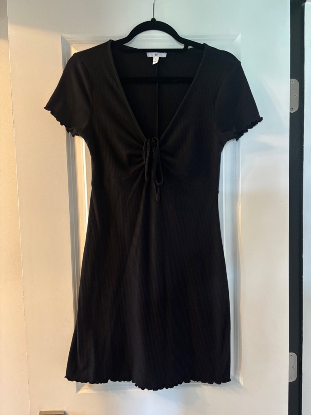 bp Black Ribbed Tie-Front Mini Dress
